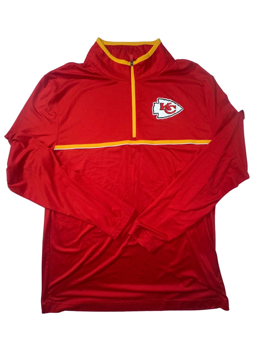 NFL Team Apparel Kansas City Chiefs Men’s L Quarter Zip Pullover Red Gold